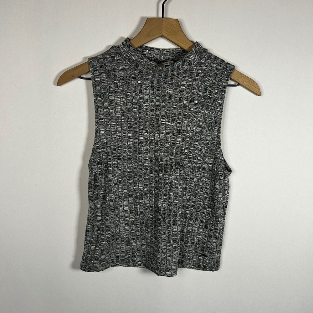 American‎ Eagle Top Women Large Mock Gray Neck Knit Sleeveless Shell Blouse Boho